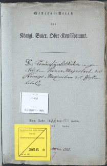 Aktendeckel des Akts des Oberkonsistoriums München zum Ableben des Königs Maximilian Joseph I.