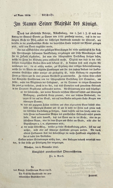 Verordnung des protestantischen königlichen Oberkonsistoriums vom 04.11.1843