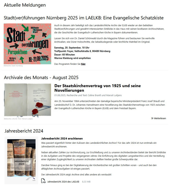 Ausschnitt der aktuellen Meldungen auf der Startseite vom 02.09.2025