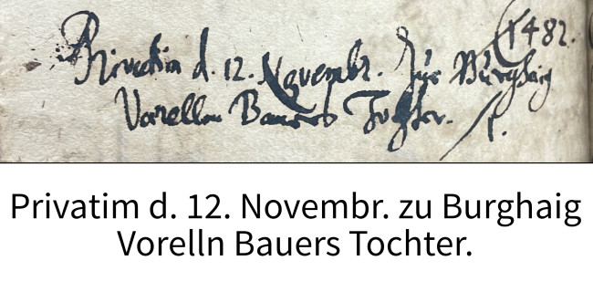 Ausschnitt eines Eintrag eines privaten Abendmahls