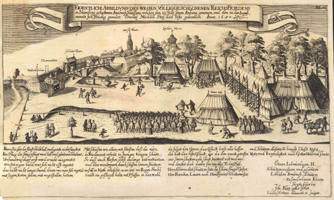 Abbildung des Armbrustschießens anlässlich des Reichsfriedens 1650