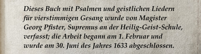 Übersetzung der Titelseite des Psalm- und Gesangbuchs 1633